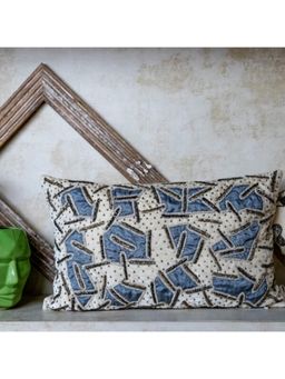 ALCOVE - White and Grey Symbolic Lumbar Cushion Cover