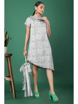 TAMISKA BY NARENDRA KUMAR - Green Floral Asymmetrical Hem Dress