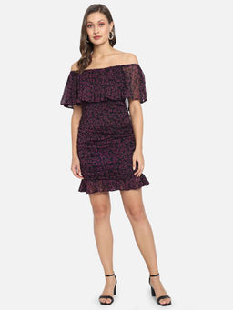 Trend Arrest - Black Off Shoulder Abstract Print Dress