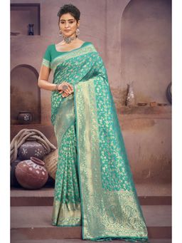 EXCLUSIVA - Sea Green Banarasi Saree with Unstitched Blouse