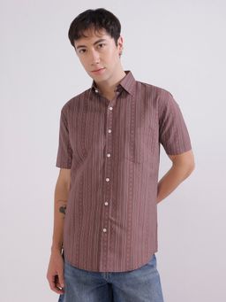 TAHVO - Maroon Cotton Stripes Shirt