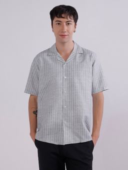 TAHVO - Grey Cotton Stripes Shirt