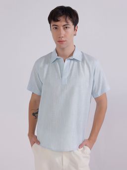 TAHVO - Blue Linen Self Design Shirt