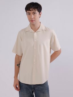 TAHVO - Beige Viscose Rayon Solid Japanese Shirt
