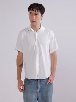 TAHVO - White Viscose Rayon Solid Japanese Shirt