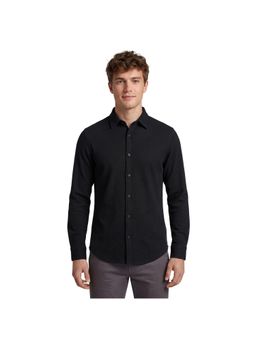 R&B - Black Solid Men Spread Collar Long Sleeves Shirt