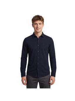 R&B - Navy Blue Solid Men Spread Collar Long Sleeves Shirt