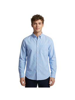 R&B - Blue Solid Men Button-Down Collar Long Sleeves Shirt