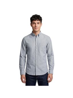 R&B - Grey Solid Men Button-Down Collar Long Sleeves Shirt