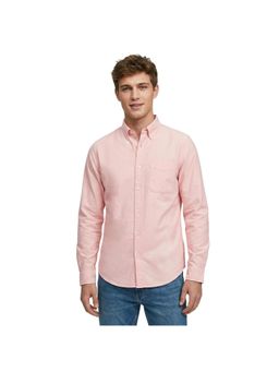 R&B - Peach Solid Men Button-Down Collar Long Sleeves Shirt