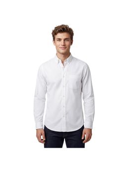R&B - White Solid Men Button-Down Collar Long Sleeves Shirt