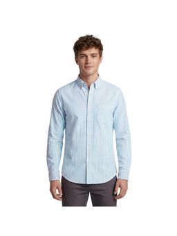 R&B - Blue Striped Men Button-Down Collar Long Sleeves Shirt