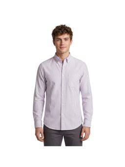 R&B - Pink Striped Men Button-Down Collar Long Sleeves Shirt
