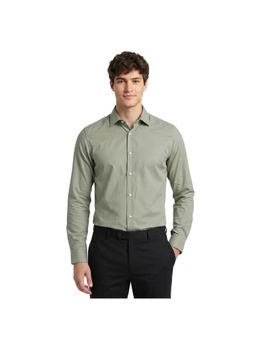 R&B - Green Solid Men Spread Collar Long Sleeves Shirt