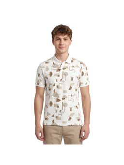 R&B - Men White Cotton Printed Collar Polo T-Shirt