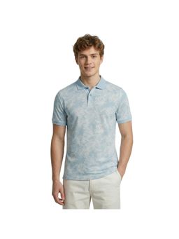 R&B - Men Blue Cotton Printed Collar Polo T-Shirt
