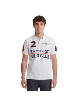 R&B - Men White Cotton Printed Collar Polo T-Shirt