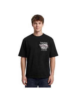 R&B - Men Black Cotton Printed Round Neck T-Shirt