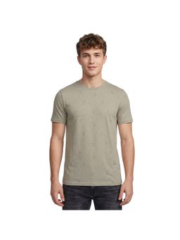 R&B - Men Olive Cotton Printed Round Neck T-Shirt