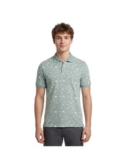 R&B - Men Green Cotton Printed Collar Polo T-Shirt