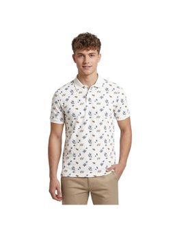 R&B - Men White Cotton Printed Collar Polo T-Shirt