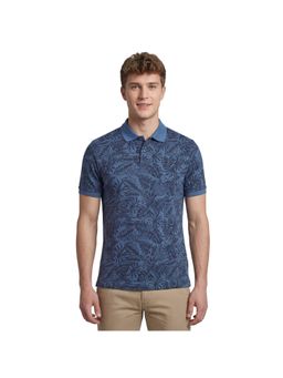 R&B - Men Blue Cotton Printed Collar Polo T-Shirt