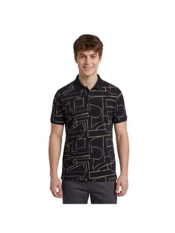 R&B - Men Black Cotton Printed Collar Polo T-Shirt