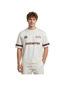 R&B - Men White Cotton Printed Round Neck T-Shirt
