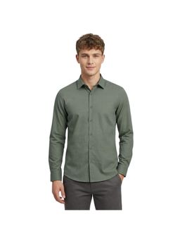 R&B - Green Solid Men Spread Collar Long Sleeves Shirt