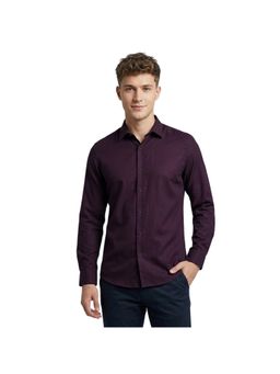 R&B - Maroon Solid Men Spread Collar Long Sleeves Shirt