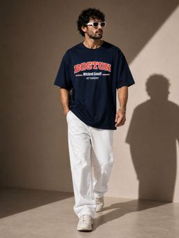 The Fit Theory - Men Oversized Navy Blue T-Shirt