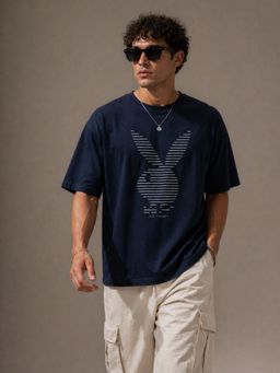 The Fit Theory - Men Navy Blue Oversized T-Shirt