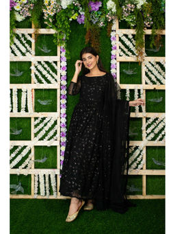 Label Shaurya Sanadhya - Black and Golden Anarkali (Set of 3)