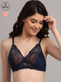 AOBA - Navy Blue & Pink Pack of 2 Floral Bralette Bra