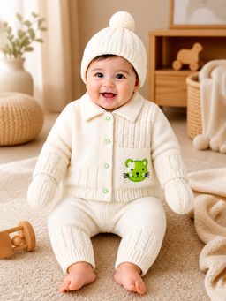 Little Surprise Box - Green Cat Ivory Collar Knitted Winter Set Baby