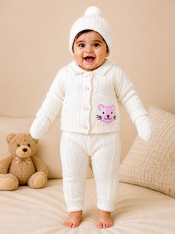 Little Surprise Box - Pink Cat Ivory Collar Knitted Winter Set Baby
