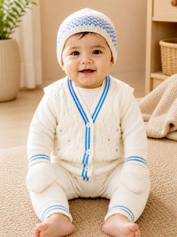 Little Surprise Box - Flower Blue And Ivory Knitted Winter Set Baby
