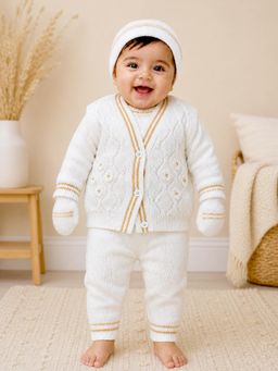 Little Surprise Box - Flower Brown And Ivory Knitted Winter Set Baby