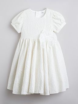 Hopscotch - Bow Applique Textured Party Dress