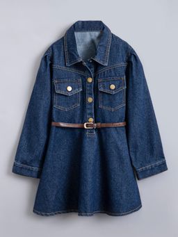 Hopscotch - Denim Casual Dress With Belt