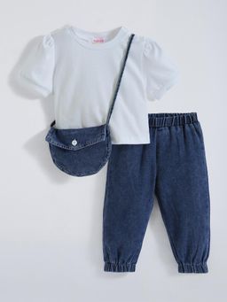 Hopscotch - Solid T-Shirt and Jeans With Bag