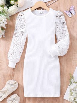 Hopscotch - Lace Textured Full-Sleeve Casual Dress