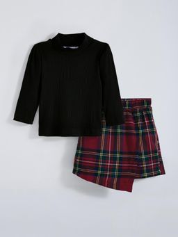 Hopscotch - Plaid High Neck T-Shirt and Skorts