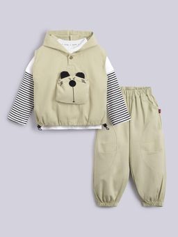 Hopscotch - Striped Applique Hoodie T-Shirt and Pant