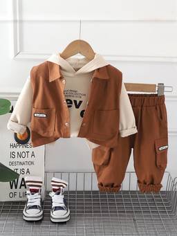 Hopscotch - Boys Text Print Jacket, Hoodie and Pant