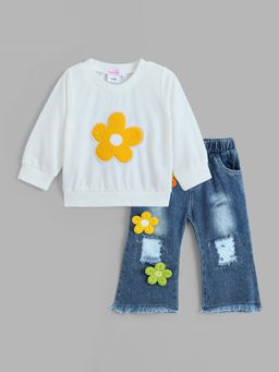Hopscotch - Chenille Embroidered Sweatshirt and Jeans