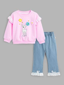 Hopscotch - Floral Applique Sweatshirt and Jeans