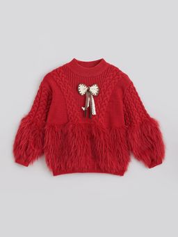 Hopscotch - Textured Bow Applique Sweater