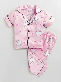 Hopscotch - Girls Pink All-Over Print Shirt and Pyjama