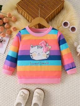 Hopscotch - Striped Bow Applique Sweatshirt